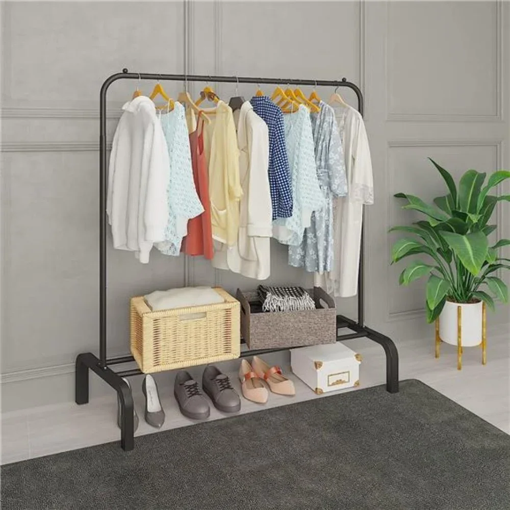 Metal Clothing Rack, 43.3 Inches Garment Rack w Bottom Shelf for Hanging Clothes - Picture 3 of 6